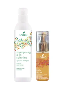 UVBIO Hairkit - Regenerating Dry Oil Bio & Spirulina Shampoo Bio 250 ml beauty4people.com nuenen