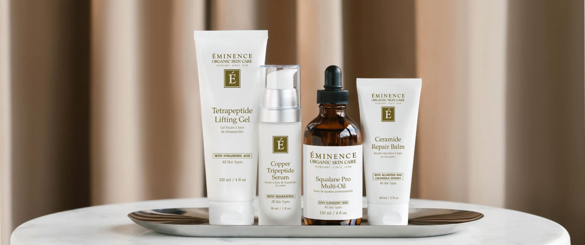 Eminence Organics Advanced Care Collection Tetrapeptide Lifting Gel Ceramide Repair Balm Copper Tripeptide Serum